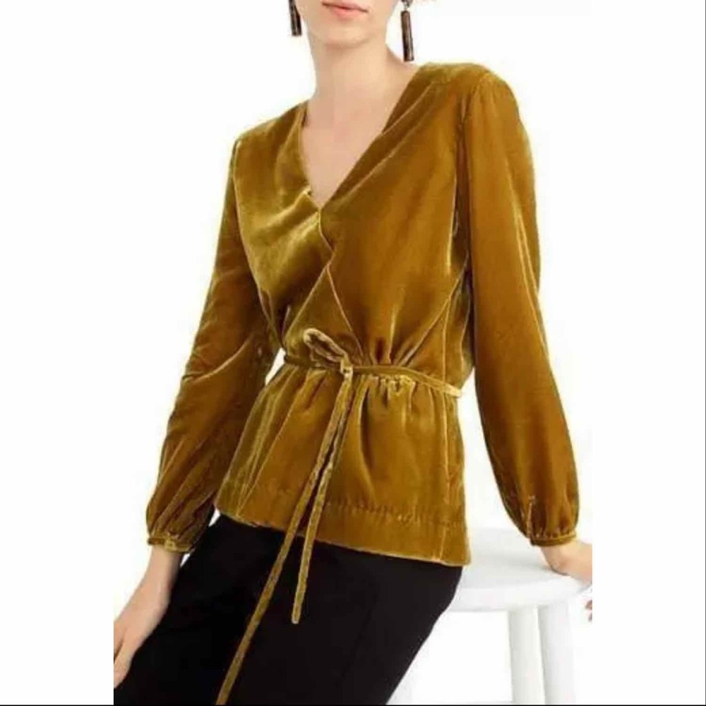 J.Crew Faux Wrap Gold Drapey Velvet Top Size 4